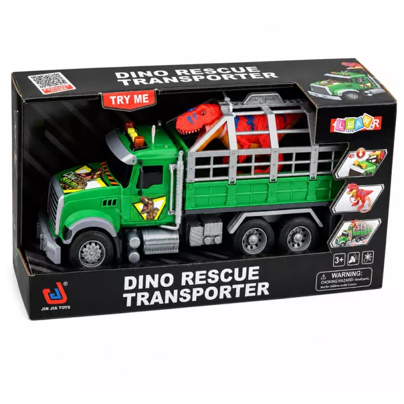 LEAN TOYS Transporter z klatką i figurką dinozaura T-Rex, światła i dźwięki, 1:12
