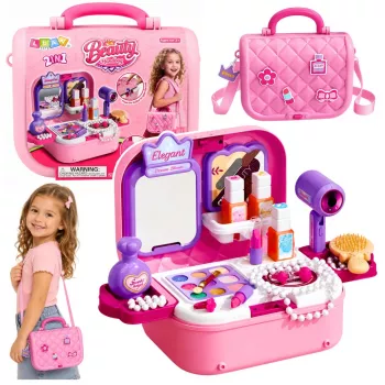 LEAN TOYS Przenośny zestaw kosmetyczny 2 w 1 z walizką, lusterkiem, kosmetykami i akcesoriami, różowy