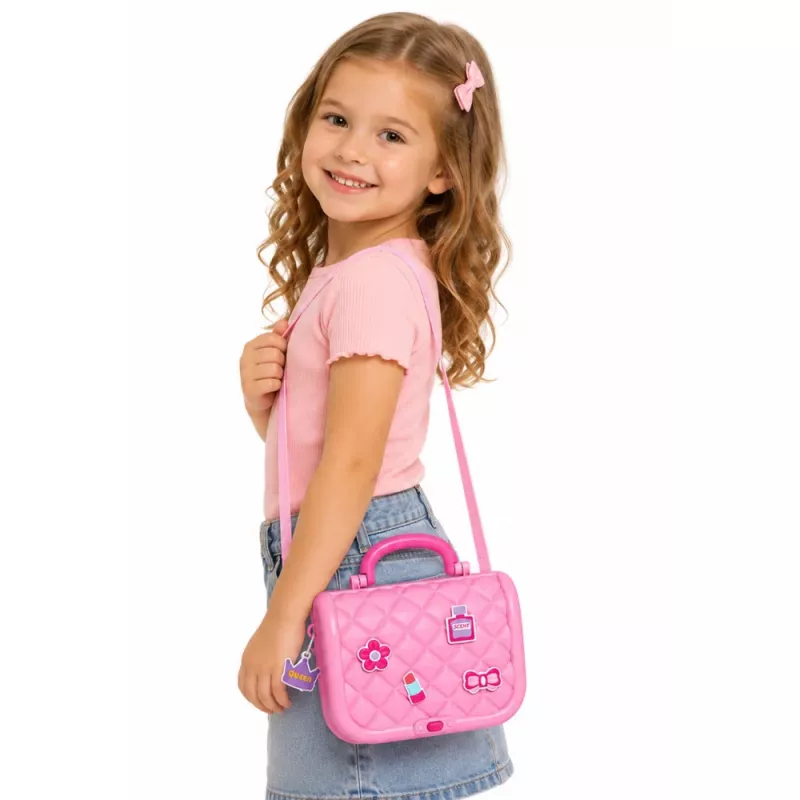 LEAN TOYS Przenośny zestaw kosmetyczny 2 w 1 z walizką, lusterkiem, kosmetykami i akcesoriami, różowy
