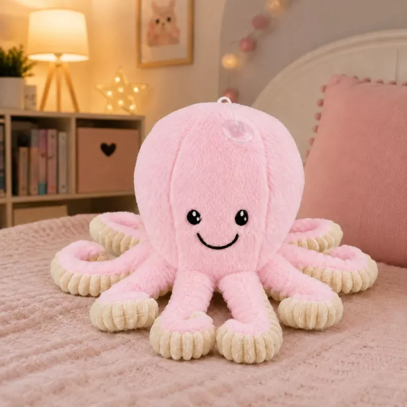 LEAN TOYS Pluszowa Ośmiornica z Przyssawką, Różowa, 16 cm