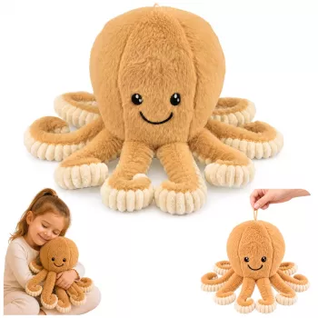 LEAN TOYS Pluszowa Ośmiornica Przytulanka z Elastycznymi Mackami Beżowa 30 cm