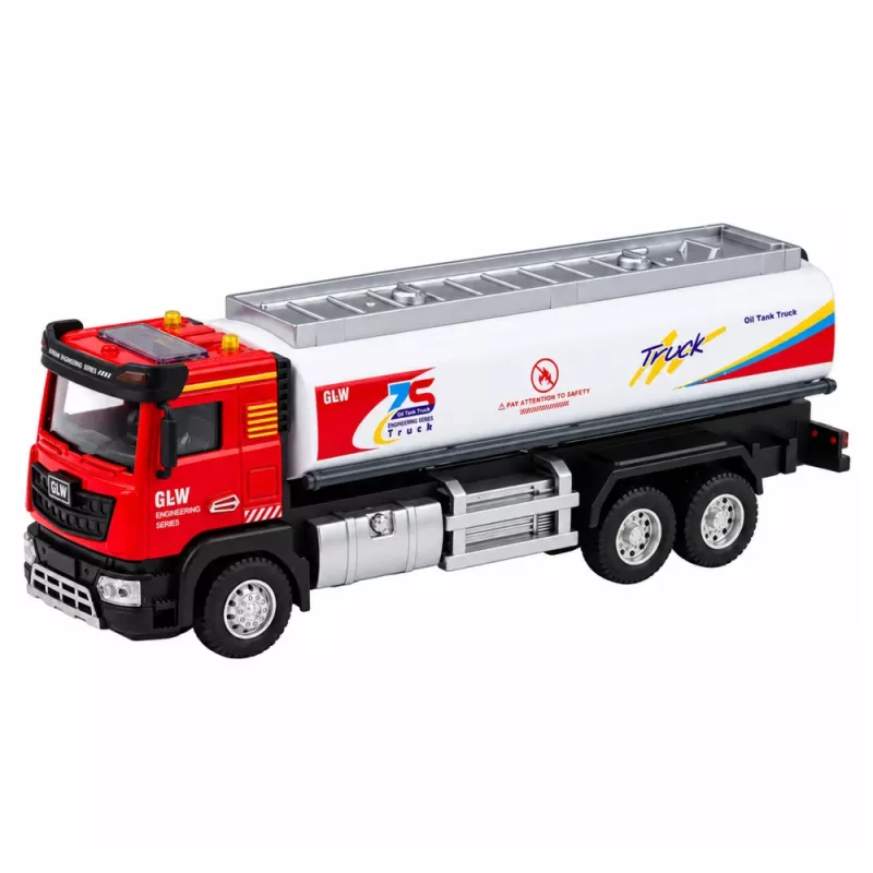 LEAN TOYS Cysterna Metalowa Napęd Światła Dźwięki Czerwona i Biała 1:40