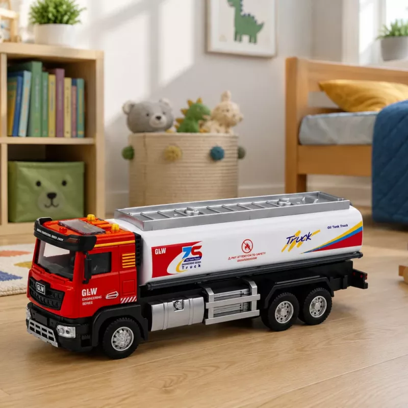 LEAN TOYS Cysterna Metalowa Napęd Światła Dźwięki Czerwona i Biała 1:40