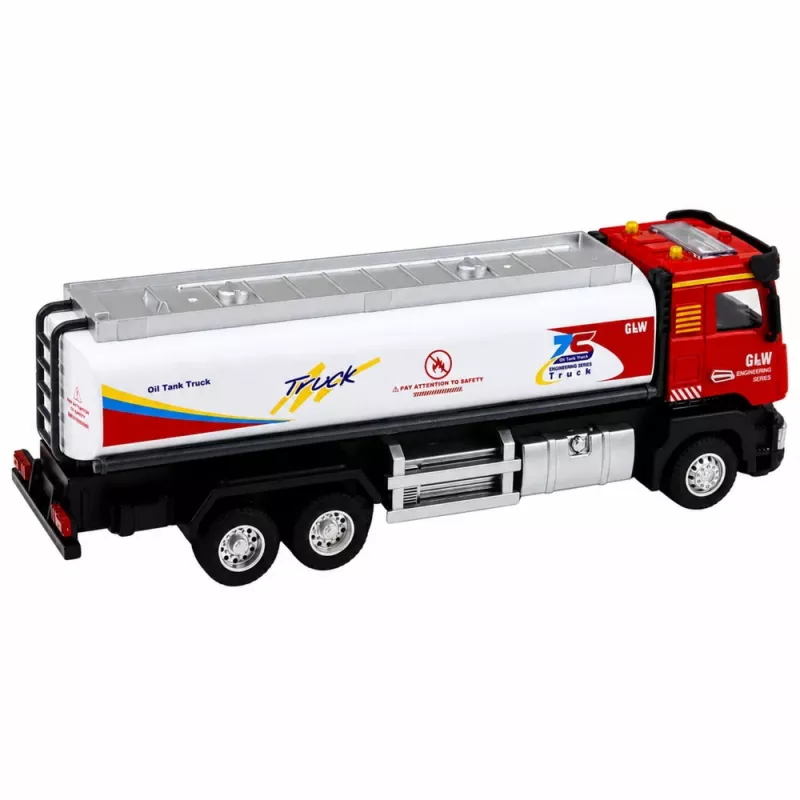 LEAN TOYS Cysterna Metalowa Napęd Światła Dźwięki Czerwona i Biała 1:40