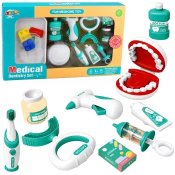 LEAN TOYS Zestaw Mały Dentysta Wibrująca Szczoteczka Niebieski 15 szt.