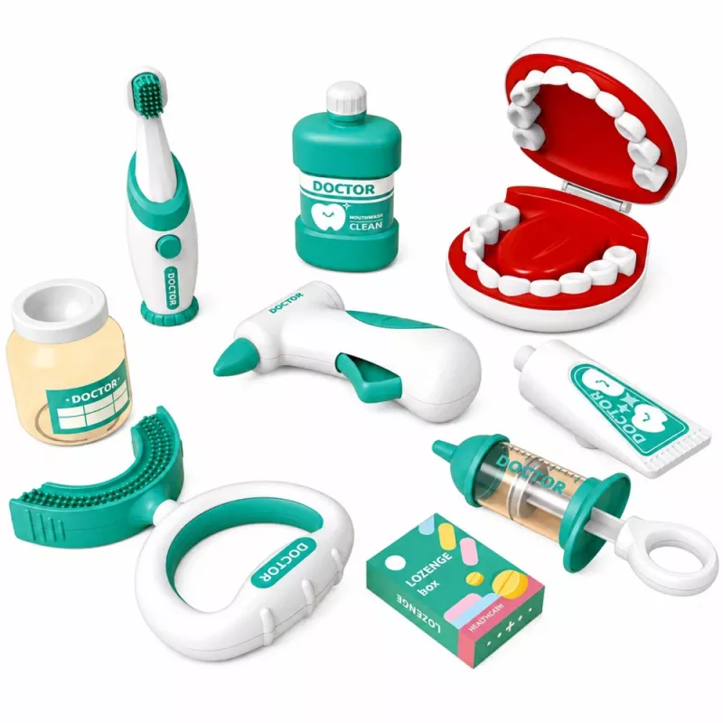 LEAN TOYS Zestaw Mały Dentysta Wibrująca Szczoteczka Niebieski 15 szt.