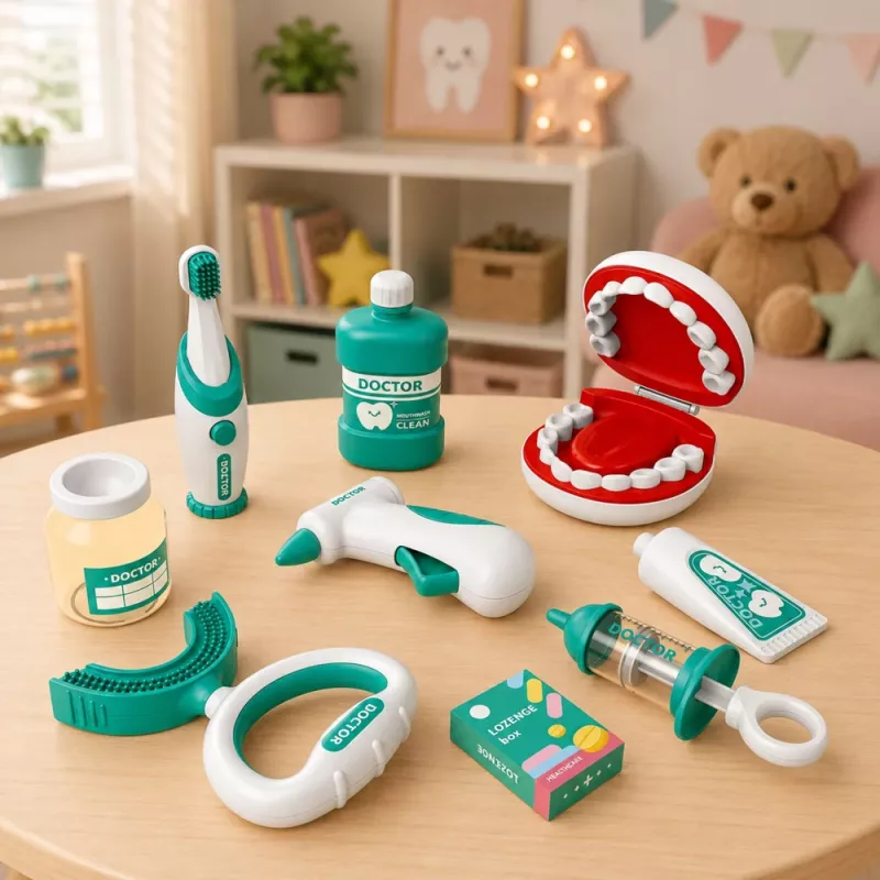 LEAN TOYS Zestaw Mały Dentysta Wibrująca Szczoteczka Niebieski 15 szt.