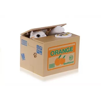 LEAN TOYS Mischief Saving Box Urocza Skarbonka Kotek - Biały Kot z Brązowym Pudełkiem