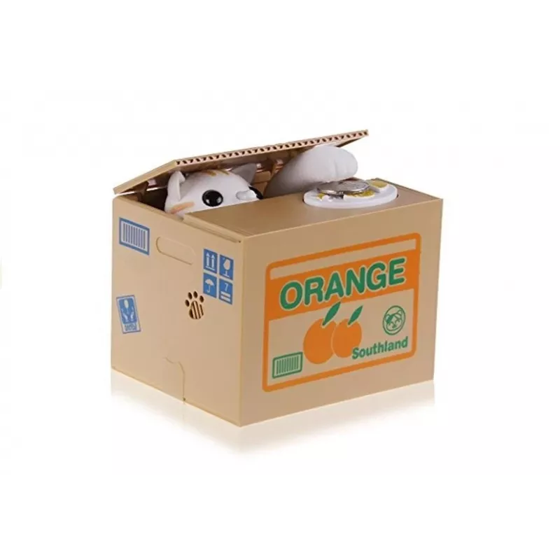 LEAN TOYS Mischief Saving Box Urocza Skarbonka Kotek - Biały Kot z Brązowym Pudełkiem