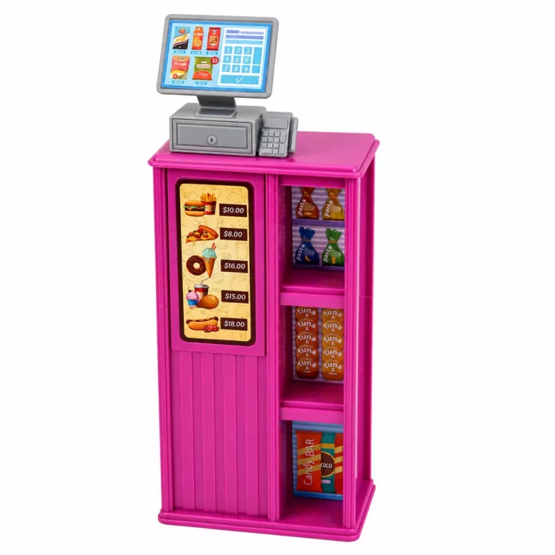LEAN TOYS Anlily Lalka Kasjerka Sprzedawczyni Kasa Sklepowa Zestaw z Artykułami Spożywczymi