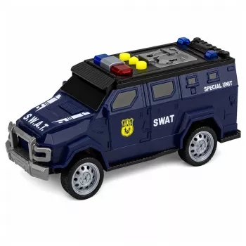 LEAN TOYS SWAT Special Unit Samochód Policyjny 1:32 z Światłami, Dźwiękami i Akcją Pull-Back - Granatowy