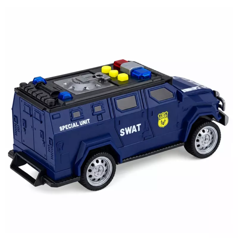 LEAN TOYS SWAT Special Unit Samochód Policyjny 1:32 z Światłami, Dźwiękami i Akcją Pull-Back - Granatowy
