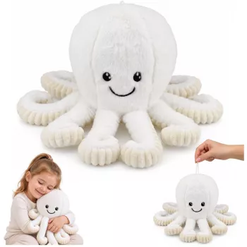 LEAN TOYS Pluszowa Ośmiornica z Elastycznymi Mackami, Biała, 50 cm