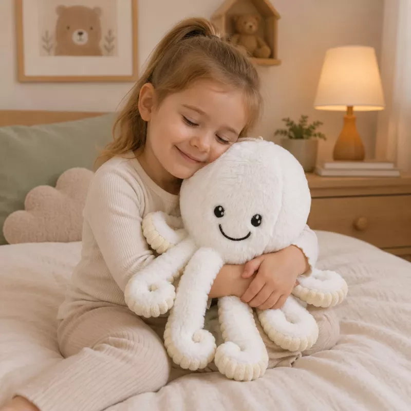 LEAN TOYS Pluszowa Ośmiornica z Elastycznymi Mackami, Biała, 50 cm