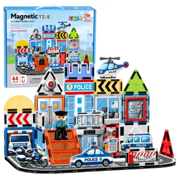 LEAN TOYS Magnetyczne Klocki Konstrukcyjne Baza Policyjna Pojazdy Policjant 44 szt.