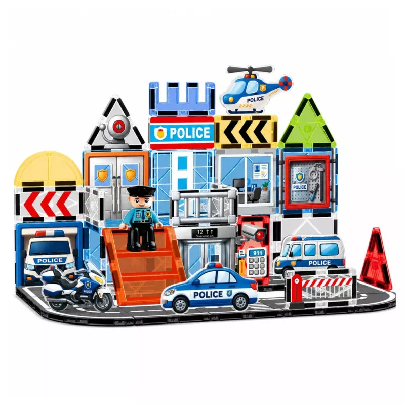 LEAN TOYS Magnetyczne Klocki Konstrukcyjne Baza Policyjna Pojazdy Policjant 44 szt.