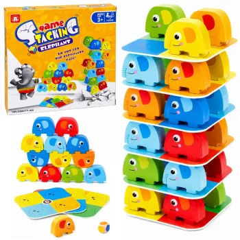 LEAN TOYS Elephant Tower Gra zręcznościowa Balansujące Słonie Kolorowe Karty 46 szt.