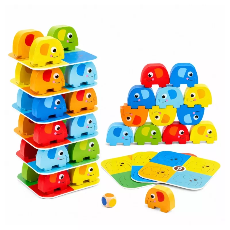 LEAN TOYS Elephant Tower Gra zręcznościowa Balansujące Słonie Kolorowe Karty 46 szt.