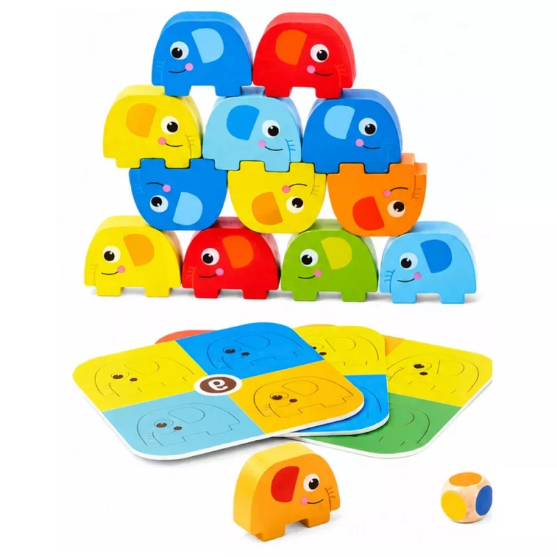 LEAN TOYS Elephant Tower Gra zręcznościowa Balansujące Słonie Kolorowe Karty 46 szt.
