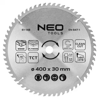 NEO TOOLS Tarcza do piły tarczowej, z węglików spiekanych, 400 x 30 mm, 60 zębów