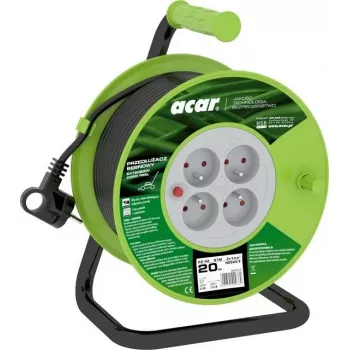 ACAR PZ-4Z/OTM H05VV-F 3G1.0 20m Przedłużacz zwijany z wyłącznikiem termicznym, 4 gniazda Schuko, 230V/10A, IP20, czarno-pomarańczowy