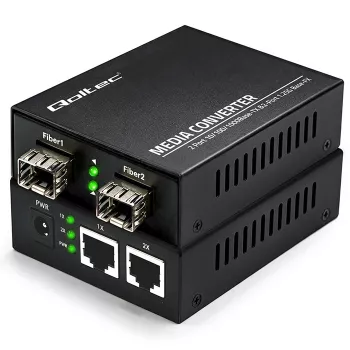 Qoltec Dwukierunkowy przełącznik konwerter mediów Ethernet 2x RJ45 2x SFP | 1000Mb/s | 5V
