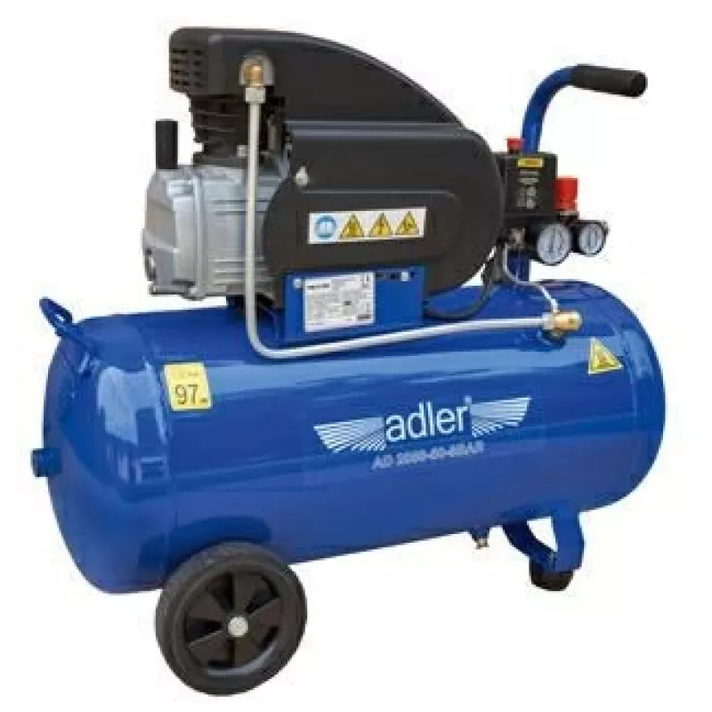 Adler AD 2050-50 50L olejowy kompresor powietrza, 8 bar, 230V, 2 KM, 206 L/min ssania, koła i uchwyt