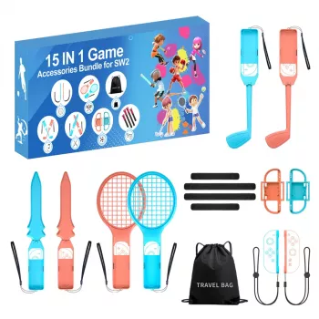 HURTEL Family Accessories Pack 15 w 1 dla konsoli Nintendo Switch 2 - zestaw pomarańczowo-niebieski