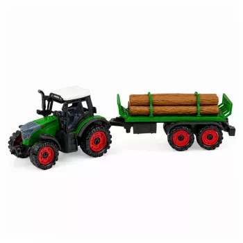 LEAN TOYS Rolnictwo Ciągnik rolniczy z przyczepą do kłód, napęd cierny, bela, 35 cm