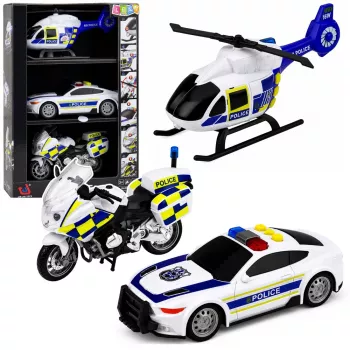 LEAN TOYS Zestaw policyjny Helikopter Motocykl Samochód policyjny Światła Dźwięki 1:32