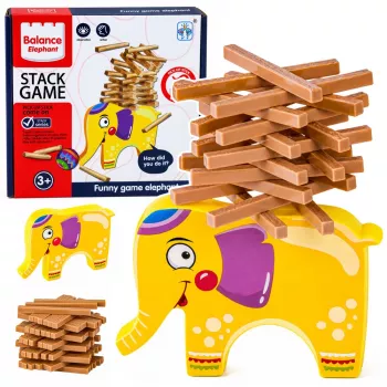 LEAN TOYS Gra zręcznościowa Balansujący Słoń Zbuduj Wieżę z Klocków Słoń 61 elementów