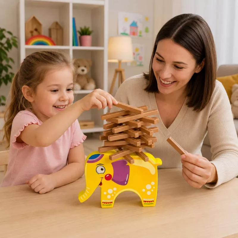 LEAN TOYS Gra zręcznościowa Balansujący Słoń Zbuduj Wieżę z Klocków Słoń 61 elementów