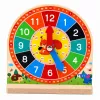 LEAN TOYS Drewniany zegar edukacyjny do nauki godzin z ruchomymi wskazówkami i kartami, 55 elementów