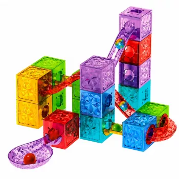 LEAN TOYS Magnetyczne Klocki Konstrukcyjne Kostki Tor Kulkowy Kolorowe 33 szt.