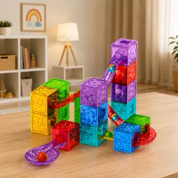 LEAN TOYS Magnetyczne Klocki Konstrukcyjne Kostki Tor Kulkowy Kolorowe 33 szt.