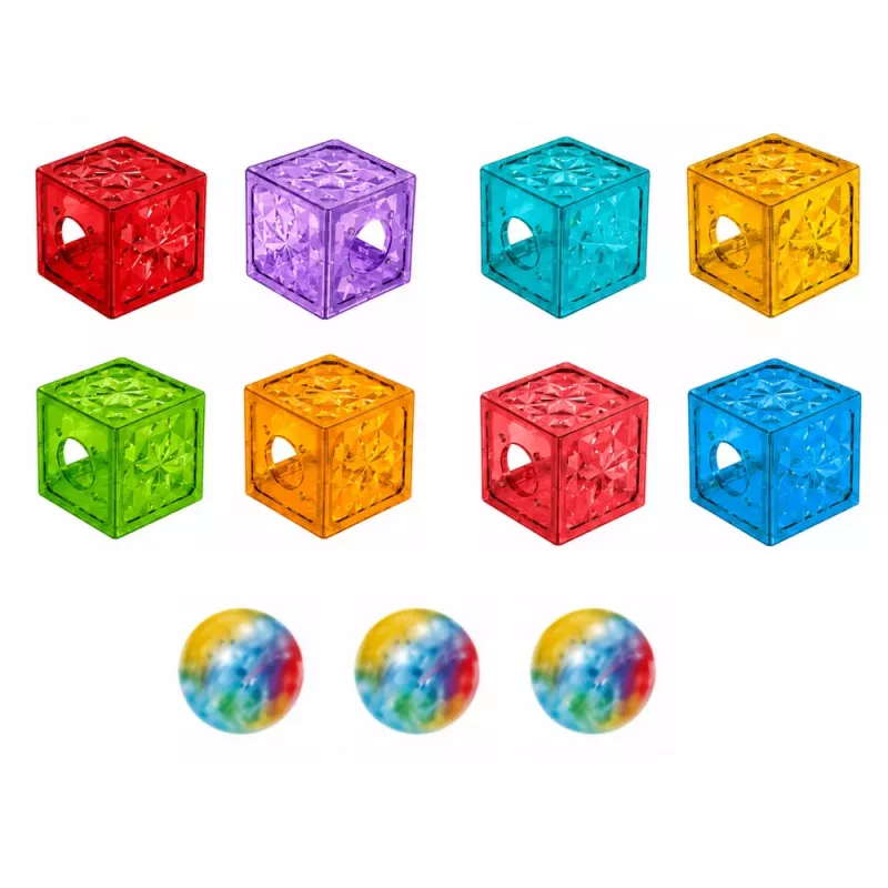 LEAN TOYS Magnetyczne Klocki Konstrukcyjne Kostki Tor Kulkowy Kolorowe 33 szt.