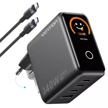 Vention 140W GaN Ładowarka z 1x USB-A, 3x USB-C i kablem USB-C na USB-C 1m