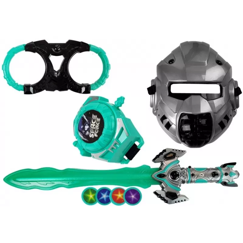 LEAN TOYS Space Knight Zestaw do odgrywania ról z mieczem świetlnym, maską i kajdankami