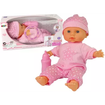 LEAN TOYS Sweet Baby Lalka Różowa Butelka Dźwięki Interaktywna 30cm Lalka z Butelką do Karmienia