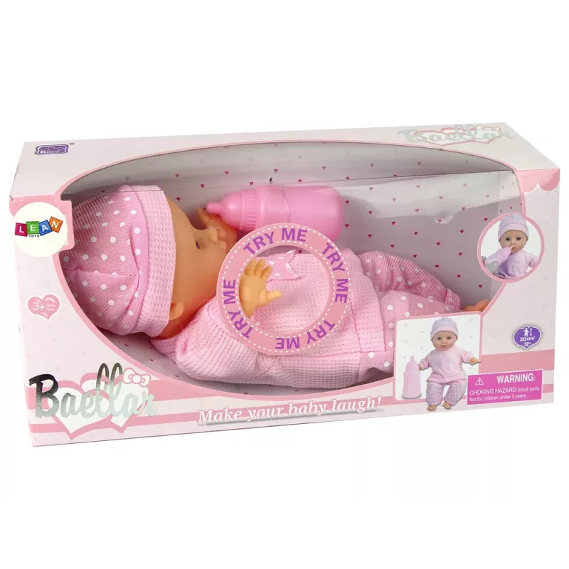 LEAN TOYS Sweet Baby Lalka Różowa Butelka Dźwięki Interaktywna 30cm Lalka z Butelką do Karmienia