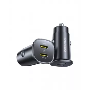 Baseus GoTrip Ładowarka samochodowa 2x USB-C 30W, 12-24 V, Czarny