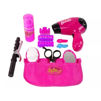LEAN TOYS Beauty Hairdressing Set Suszarka do włosów Lokówka Różowy 15-częściowy zestaw do zabawy dla dzieci 3+