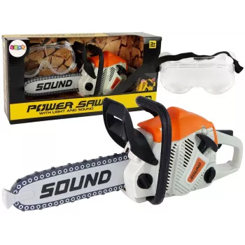 LEAN TOYS Piła łańcuchowa z ruchomym łańcuchem + okulary ochronne, realistyczny wygląd i dźwięki