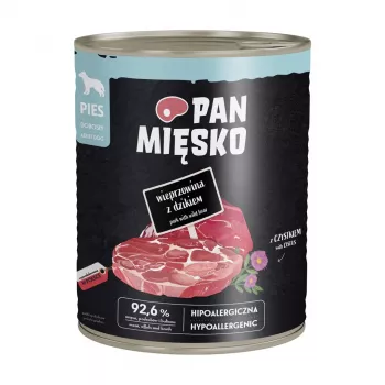PAN MIĘSKO Wieprzowina z dzikiem Mokra Karma dla Psów 800g – Bezzbożowa Pasztet dla Dorosłych Psów