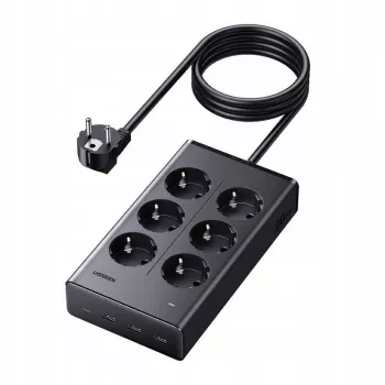 UGREEN S622 Listwa zasilająca z 6 gniazdami i 3 portami USB, kabel 1,5 m, biała