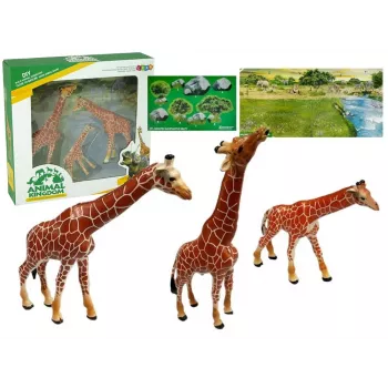 LEAN TOYS Figurki Żyraf Edukacyjna Rodzina 3 szt. + Tło Afryka