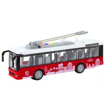 LEAN TOYS Trolejbus Autobus 1:16 Światła Dźwięki Napęd Biały i Czerwony