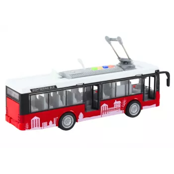 LEAN TOYS Trolejbus Autobus 1:16 Światła Dźwięki Napęd Biały i Czerwony