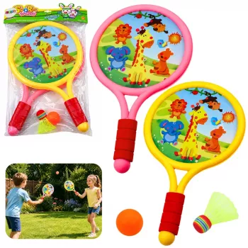 LEAN TOYS Dziecięce rakiety do badmintona Zwierzątka Żółty Różowy