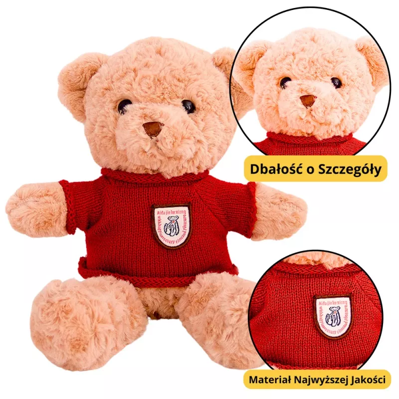 LEAN TOYS Pluszowa maskotka Przytulanka Miś Beżowy Czerwony Sweter 40cm